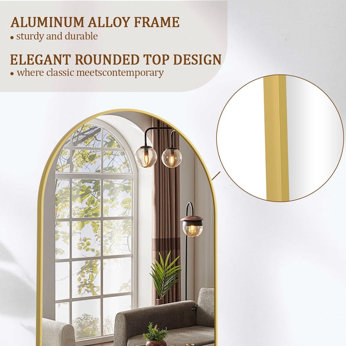 Koonmi Full Length Mirror, 65"x24" Arched Gold Mirror Full Length, Standing Hanging or Leaning Full Body Mirror with Aluminum Alloy Frame for Living Room and Bedroom