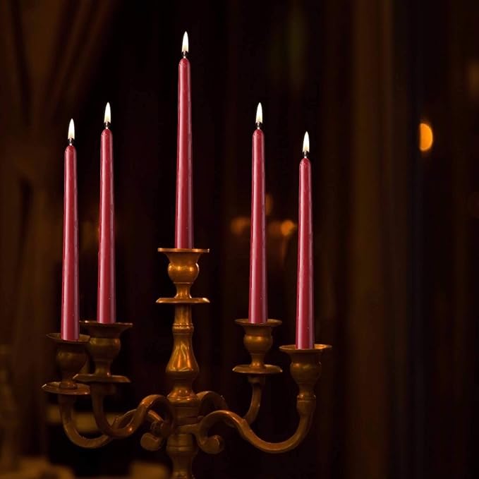 14 Pack Dark Red Taper Candles 12 Inch Tall 3/4 Inch Thick Burn 10 Hours (Burgundy)