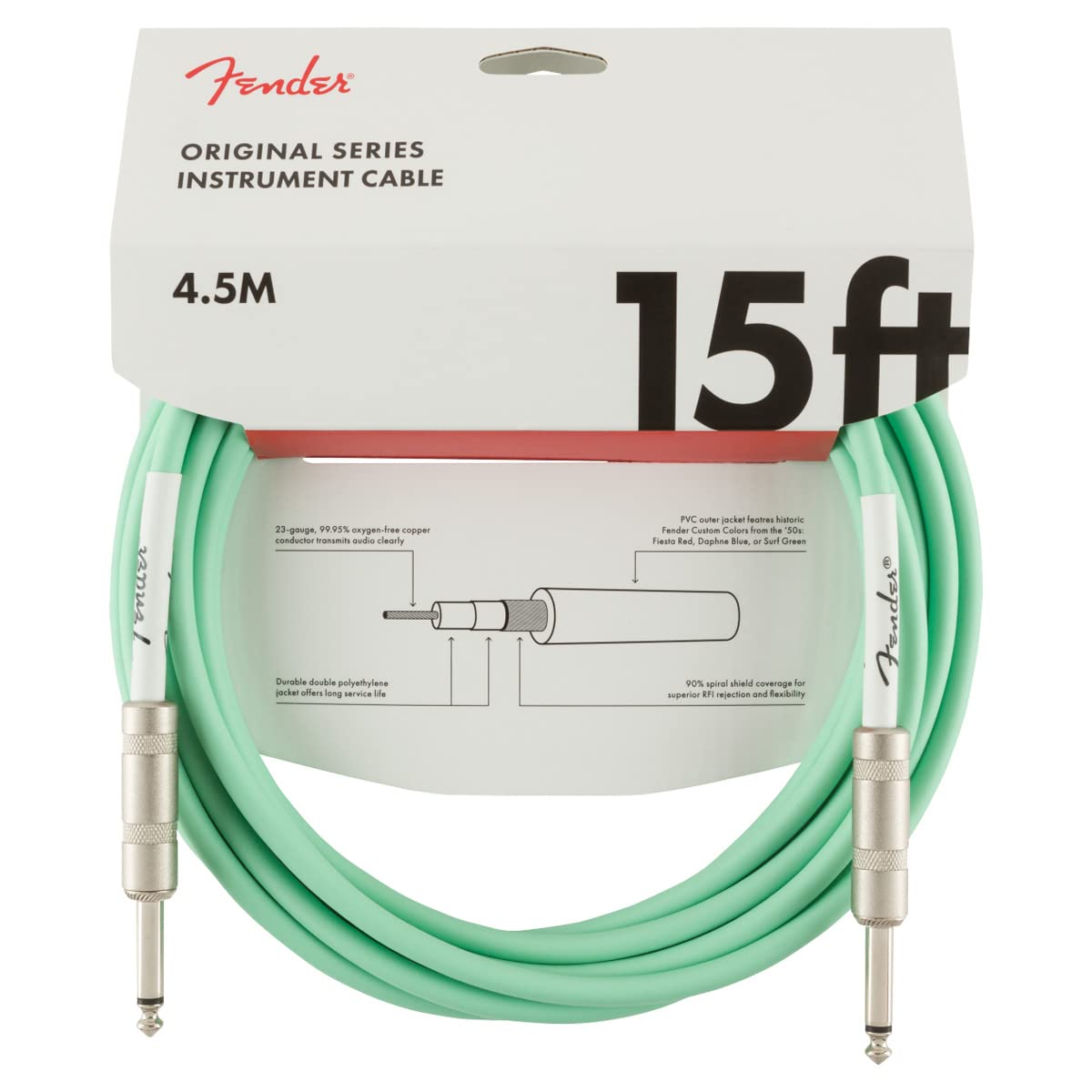 Fender Original Series Instrument Cable, Guitar Cable, Guitar Accessories, Straight/Straight, Surf Green, 15Ft