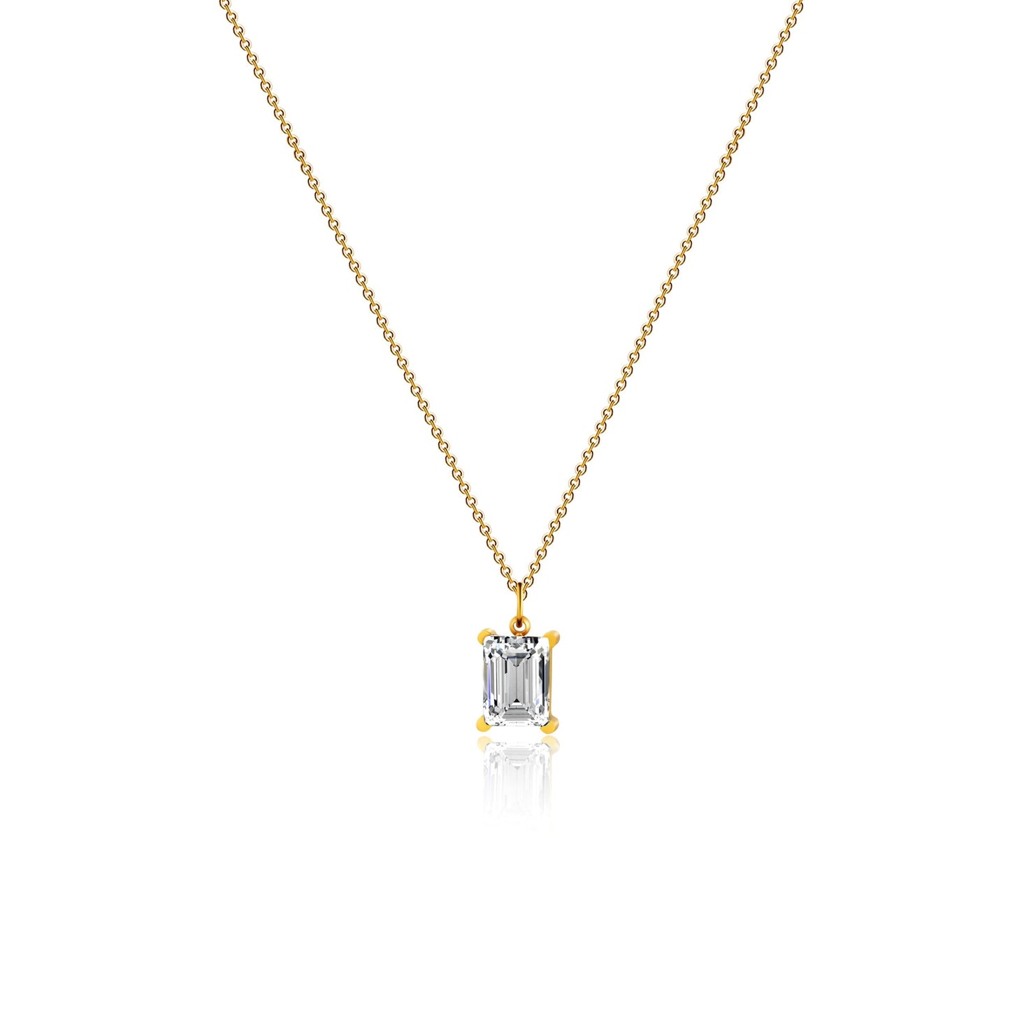 NONAMOIS 18K Gold Plated Square CZ Pendant Necklace for Women Stainless Steel Dainty Gold Created White Gemstone Choker Necklace Trendy Non Tarnish Jewelry