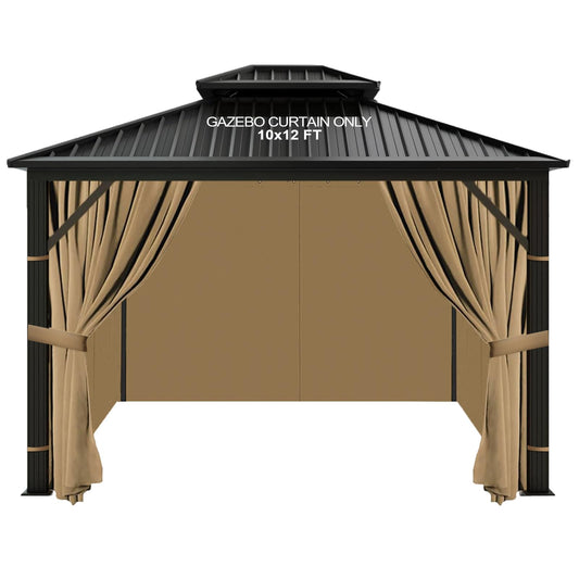 slashome 10'x12' Gazebo Curtains Outdoor Waterproof, Khaki Universal Replacement Curtain 4-Panels, Sidewalls with Zipper for Garden, Patio, Yard (Only Curtains)