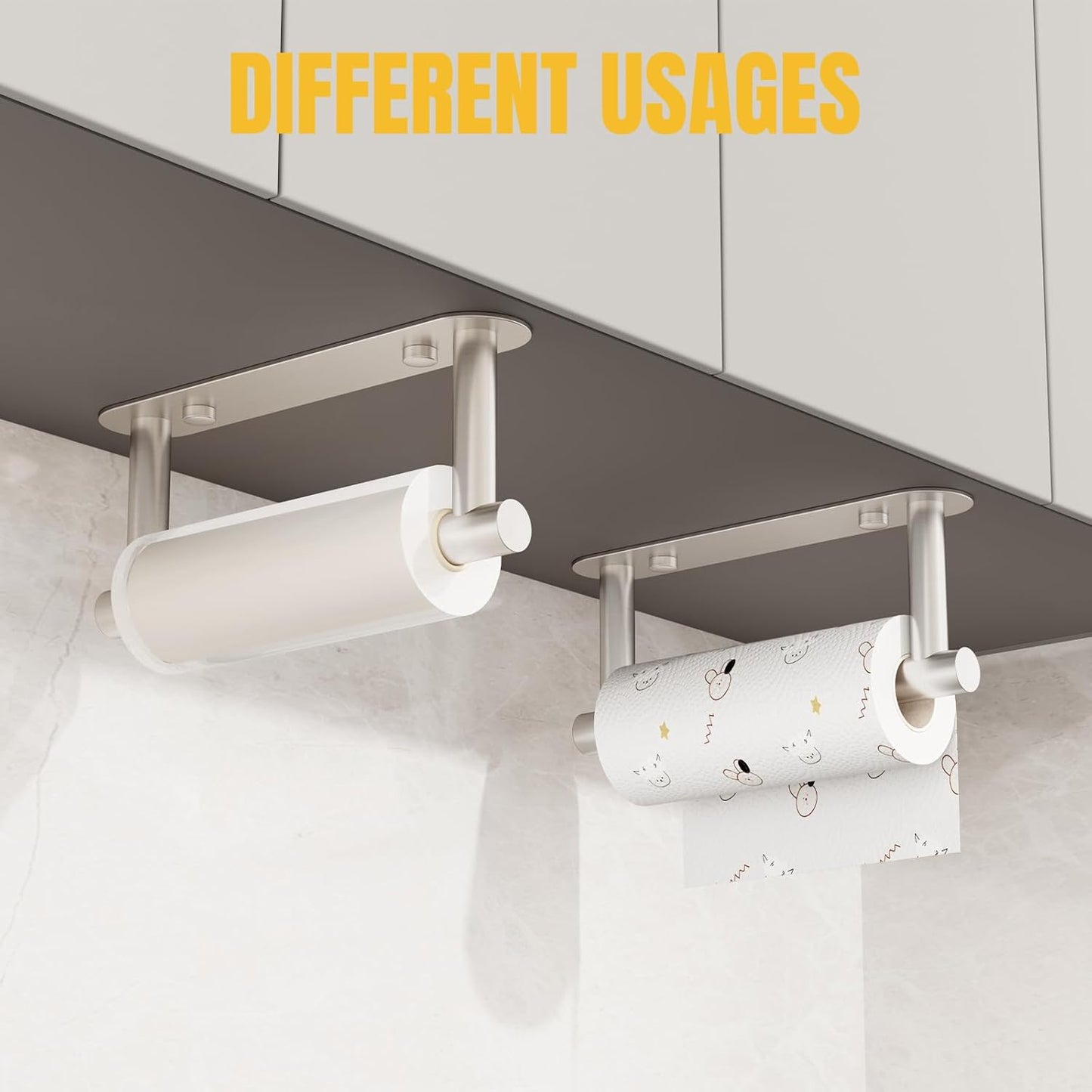 BESy Adhesive or Screw Toilet Paper Holder Wall Mount Rustproof Modern Roll Holder Flexible Pivoting Adjustable Tissue Handle with Self Adhesive or Mounted with Screws Stainless Steel Brushed Nickel