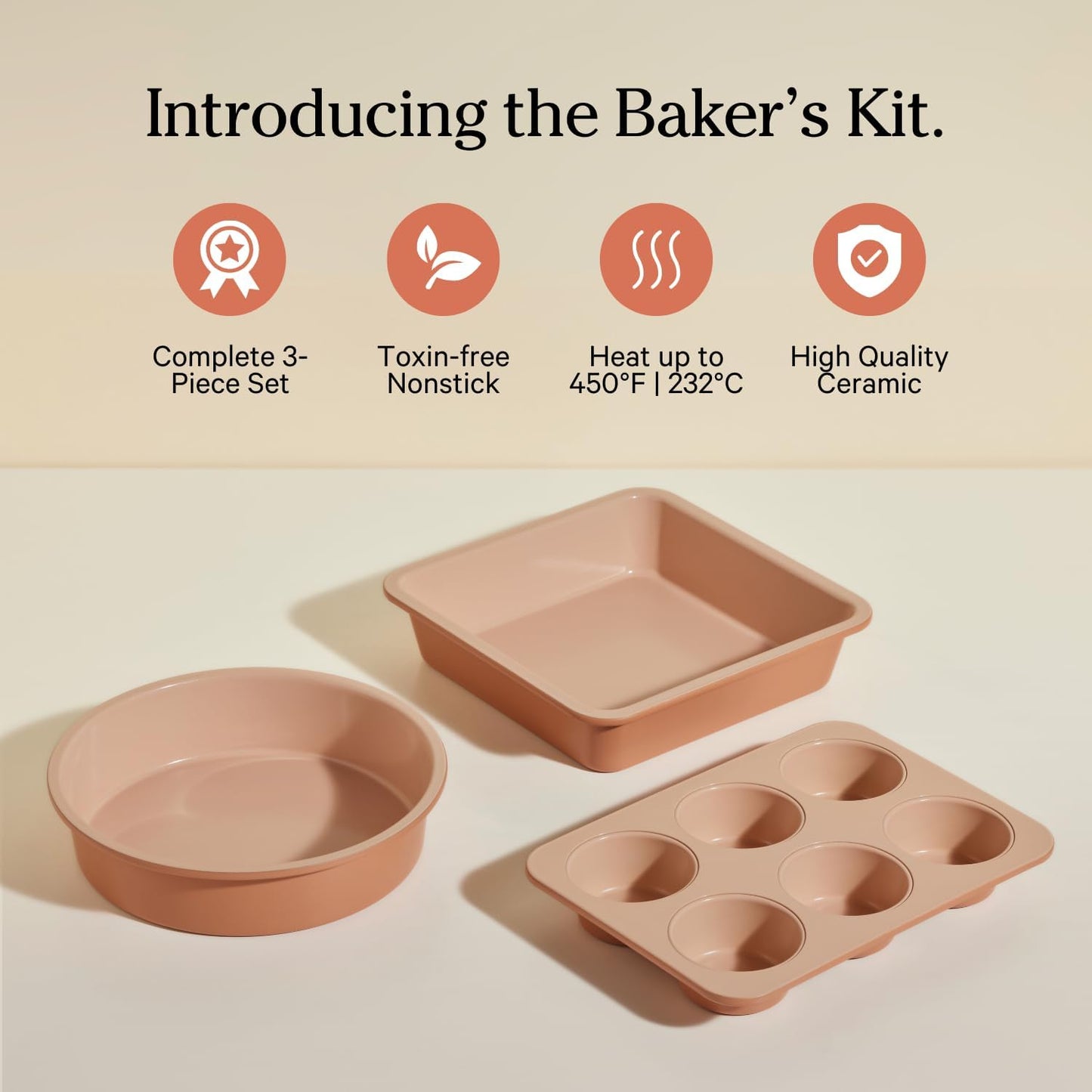 Our Place Wonder Oven Baker’s Kit – 3-Piece Toxin-Free Ceramic Nonstick Bakeware Set (8” Round, 8” Square, 6-Cup Muffin Pan) - Oven-Safe up to 450°F - Spice