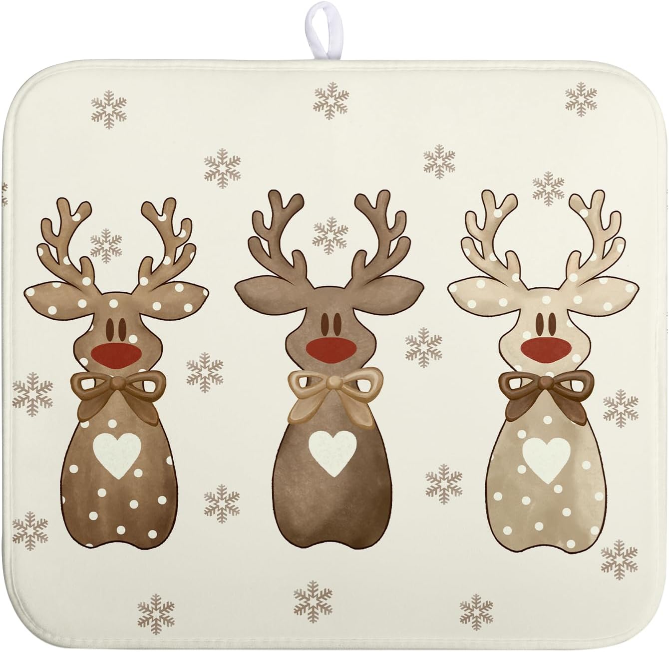 Christmas Reindeer Snowflakes Dish Drying Mat for Kitchen Counter 16x18 Inch Winter Xmas Holiday Drying Pads Microfiber Absorbent Dish Draining Mat Large Dish Drainer Rack Mat
