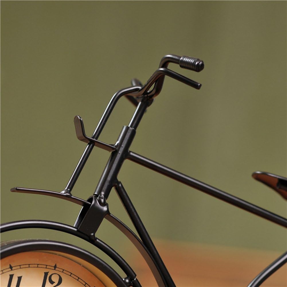 Desk Clock Vintage Table Bike Clock Desktop Silent Metal Clock for Office Bedroom Quartz Decor Black