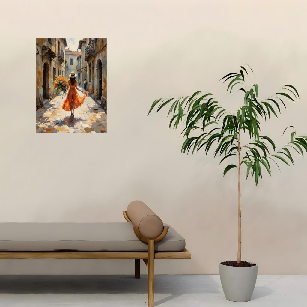 Sunny Alley Paint by Numbers Kit for Adults - DIY Woman in Orange Dress with Flowers Painting on Canvas 16x20 Inches, Acrylic Paint Set, Suitable for Beginners, Art for Decoration or Gifts, Unframed