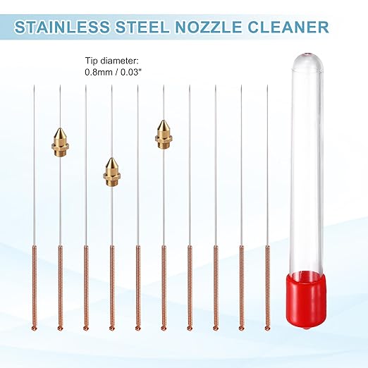 MECCANIXITY 10Pcs 3D Printer Nozzle Cleaning Kit Precision 0.8mm Stainless Steel Cleaner Needles for 3D Printer Clog Removal, Maintenance