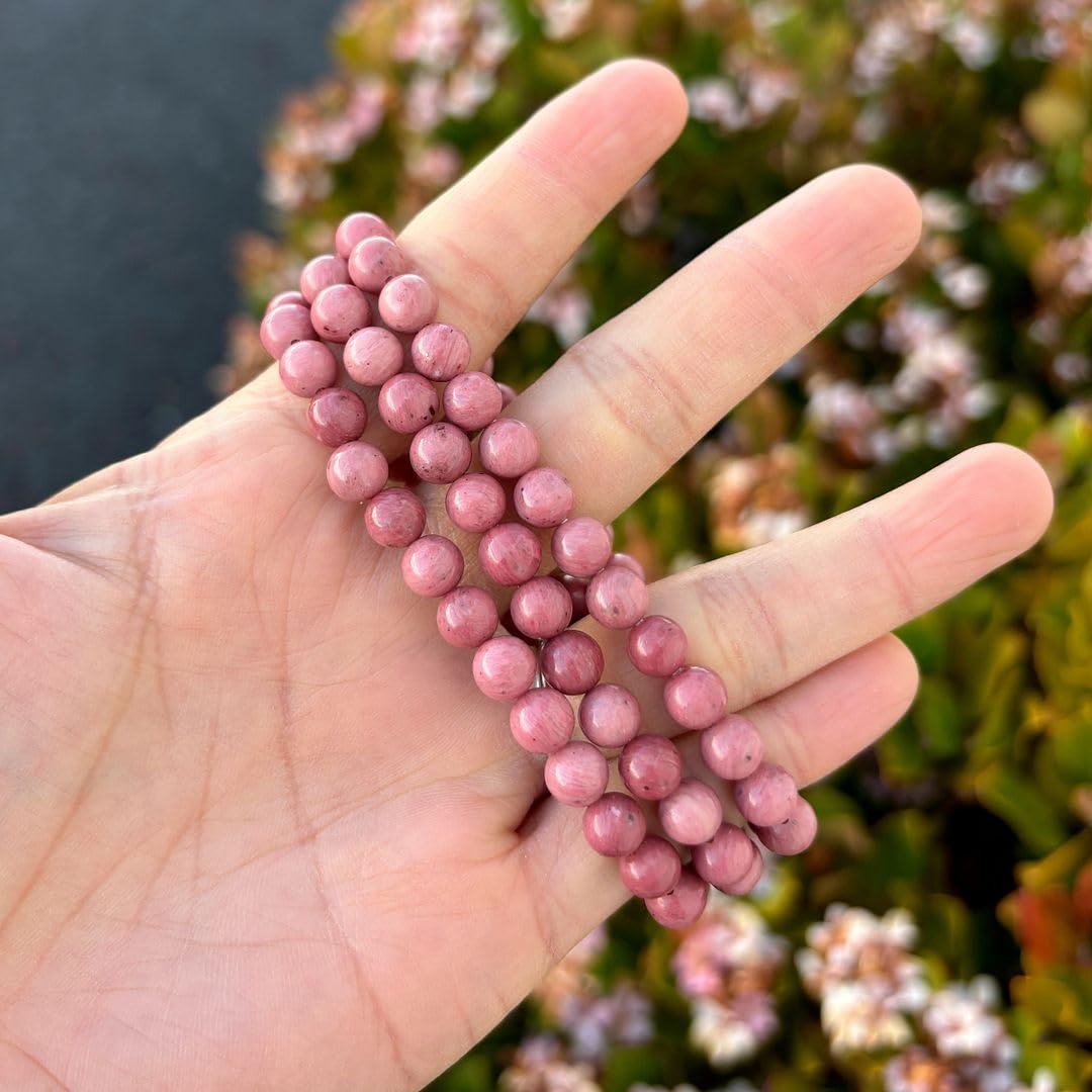 Adabele Real Natural Grade A Red Rhodonite Gemstone Beaded Bracelet 7 Inch Stretch Chakra Healing Crystal Stone Jewelry Women Mom Gift GB6-A52