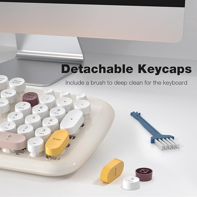 Wireless Keyboard and Mouse Combo for Windows, MOWUX 2.4G Full-Sized External Cordless Computer Keyboard, Compact Mouse, 8 Multimedia and Shortcut Keys, for PC, Laptop - Off White Colorful