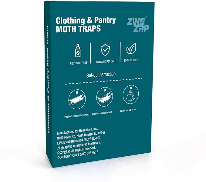 ZingZap Moth Trap 10-Pack, Slowly Releases Enhanced 2X Pheromones, Lures, Trap & Kill Pantry & Clothes Moths, Food, Wardrobe & Dresser Moth Treatment & Prevention, Odorless, Safe & Eco-Friendly