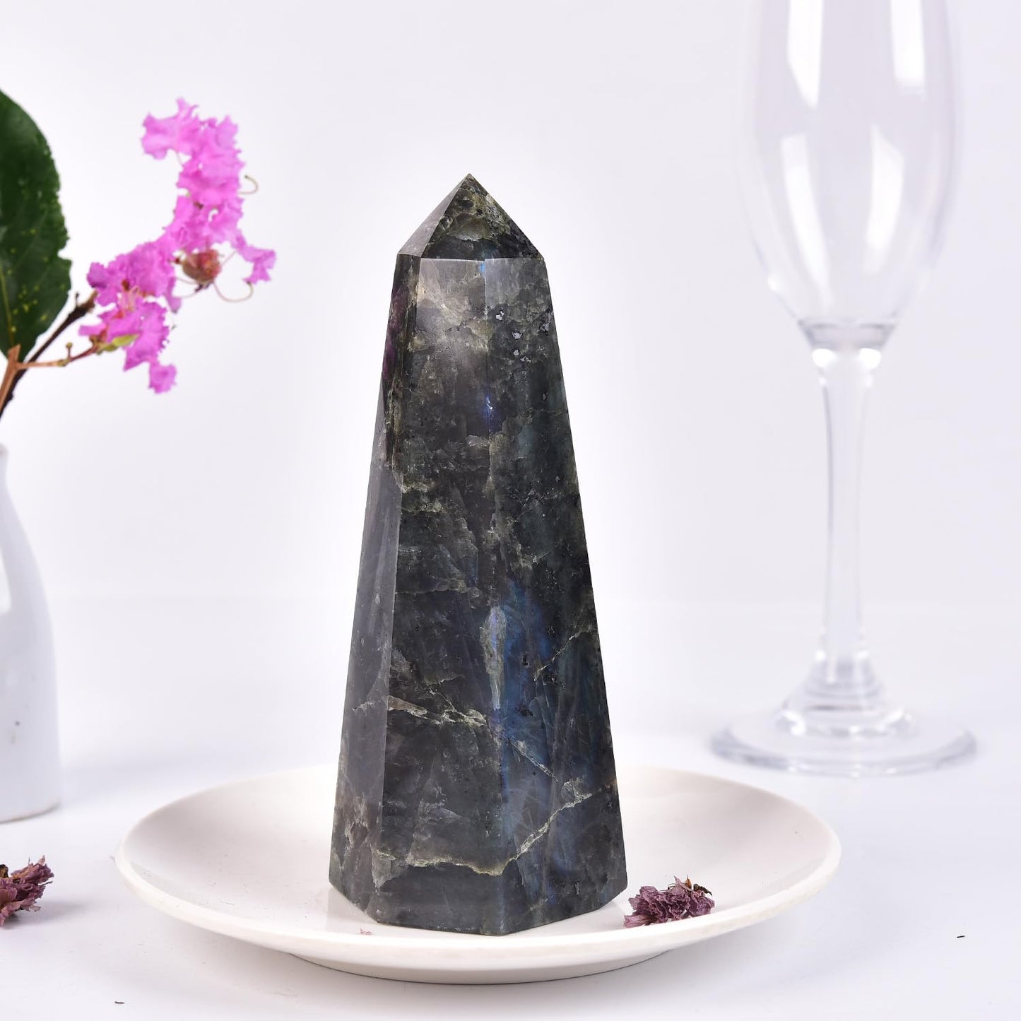 SMOHEAL Labradorite Large Crystal Tower Natural Healing Crystal Point Wand Obelisk for Reiki Meditation Crystal Grid Decoration 1-1.5 LBS