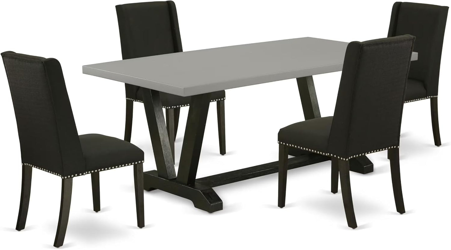 East West Furniture V697FL624-5 5 Piece Dining Table Set for 4 Includes a Rectangle Kitchen Table with V-Legs and 4 Black Linen Fabric Parson Dining Chairs, 40x72 Inch, Multi-Color