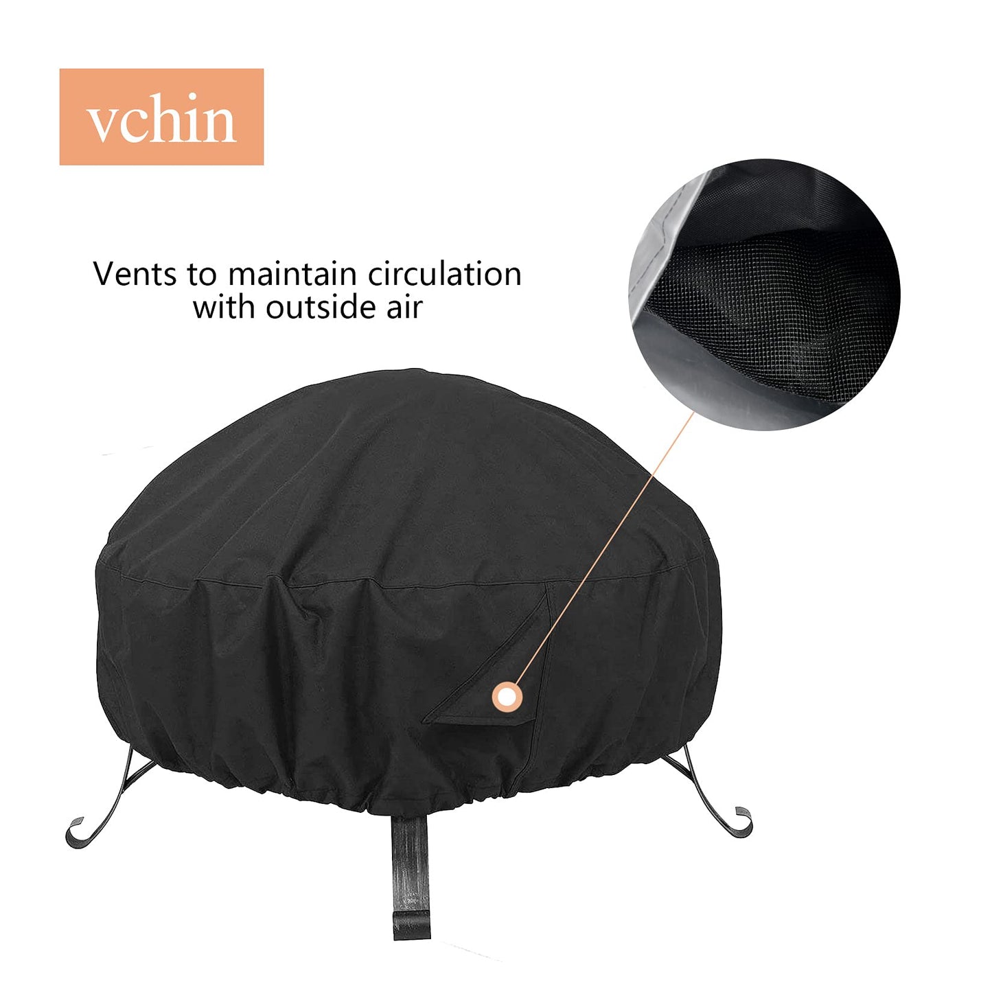 vchin 32-36" Round Fire Pit Cover 600D Heavy Duty Oxford and PVC Coating Firepit Cover, Waterproof Outdoor Fire Pit Table Cover, Tear-Resistant and UV Resistant (36" Dia x 20" H)