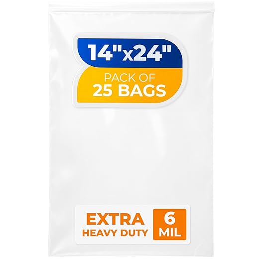 14" x 24" Large Zip Seal Lock Bags, 6 Mil (Pack of 25) – Heavy-Duty Reclosable Plastic Bags – Clear, Resealable, Waterproof – For Storing and Organizing Clothes, Jewelry, and Travel Items