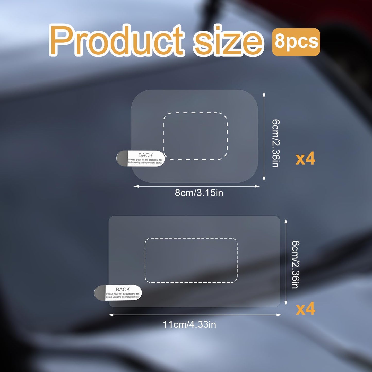 8Pcs Windshield Dashcam Stickers, Transparent Electrostatic Sticker Weatherproof Camera Films, Durable And Reusable Car Windshie