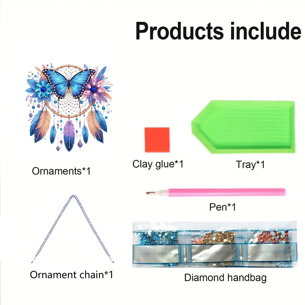 Sulunmo Diamond Art Hanging Kit, Diamonds Art Painting Pendant for Adults, DIY Gem Painting Board Kit for Window Door(Butterfly Dream Catcher-282)