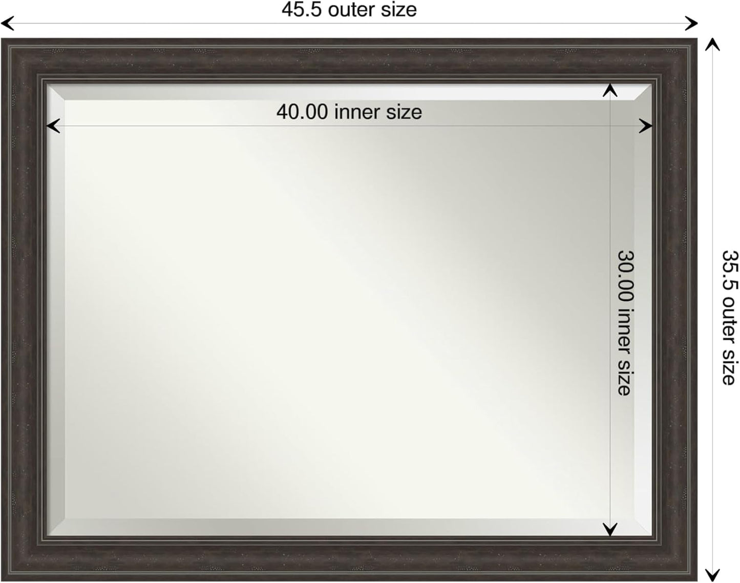Amanti Art Brown Wall Mirror 36x46 Shipwreck Greywash Rectangle Bathroom Mirror for Wall Decor Living Room, X-Large Traditional Frame, Hangs Horizonally and Vertically, Bathroom Decor, Beveled Edge