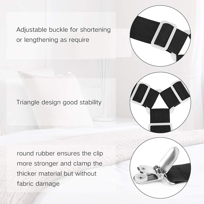Foloda Sheet Holders, 8 pcs Adjustable Bed Sheet Straps, Fitted Sheet Holder Clips Fasteners Suspenders Gripper Locker Scrunchie for Bed Mattress Corners, Keep Sheet Firm Tight