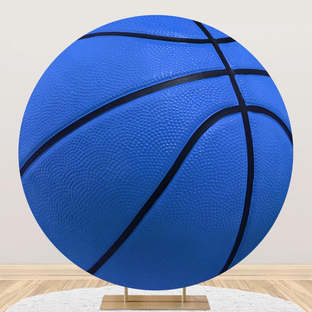 Leyiyi 3x3ft Basketball Round Backdrop Cover Blue Basketball Round Backdrop Basketball Match Sports Theme Circle Photography Background for Boys Baby Shower Newborn Gender Reveal Party Decor