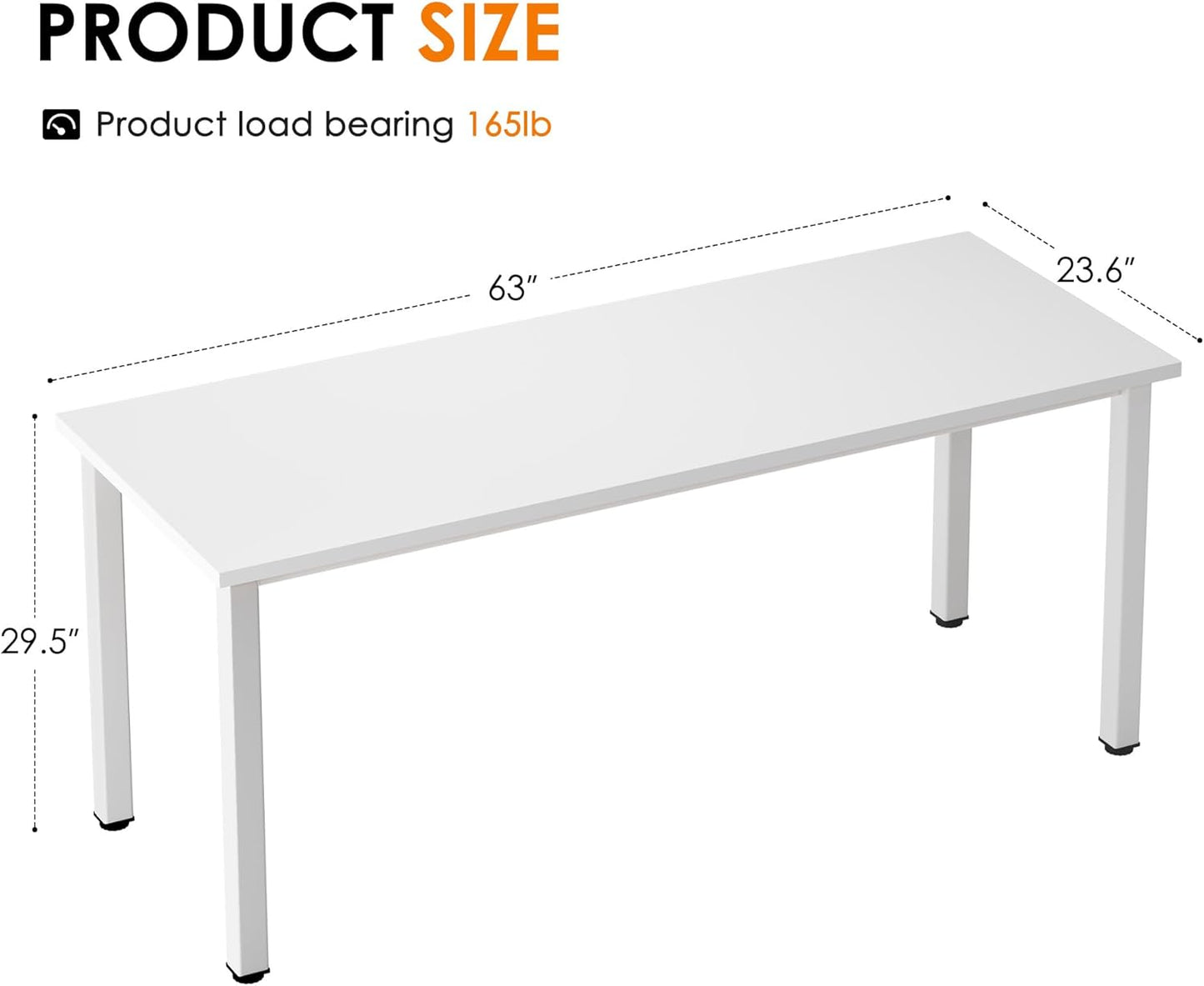 Need 63 Inch Large Computer Desk - Modern Simple Style Home Office Desk Gaming Desk, Basic Writing Table for Study Student, White Desk