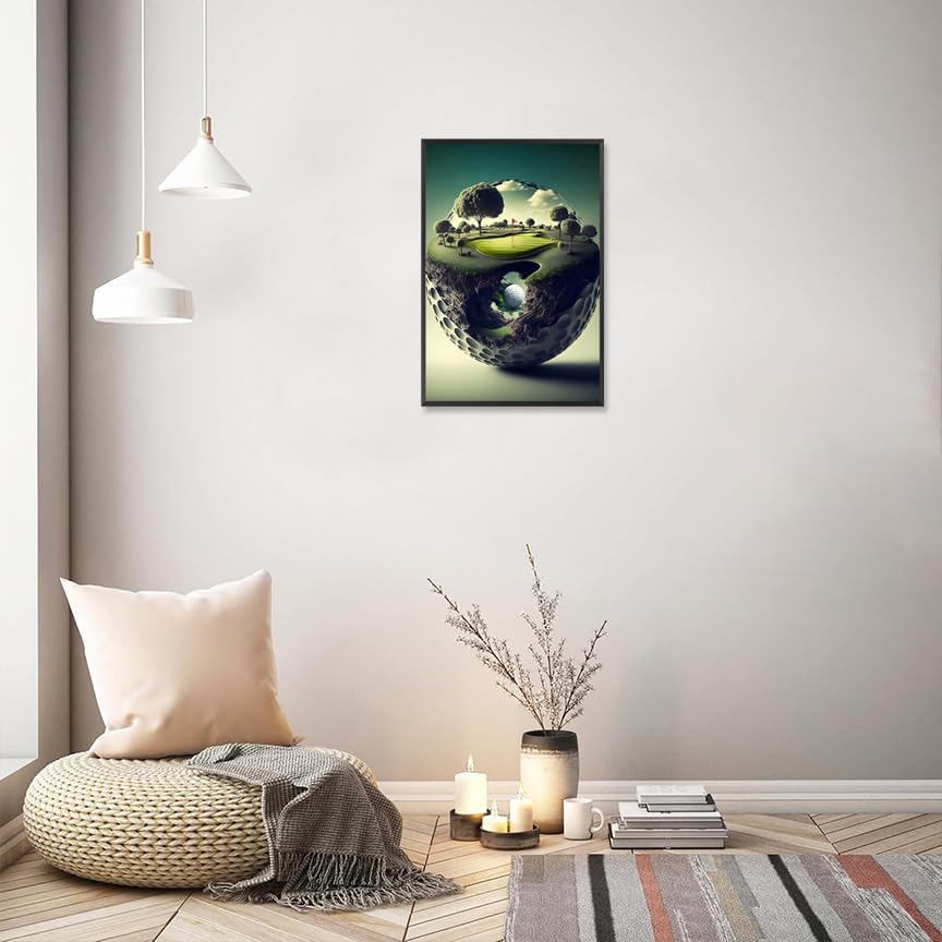 Funny Golf Course Poster Golf Landscape Canvas Wall Art Unique Sport Scenery Artwork Picture Prints Painting For Living Room Bedroom Office Wall Decor 16x24in Framed