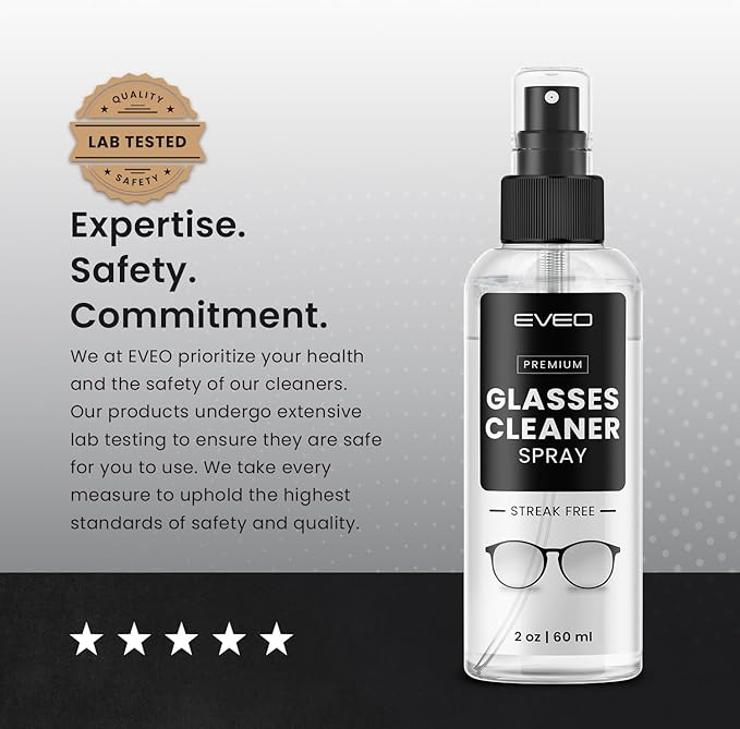 EVEO Glasses Cleaner Spray - Eyeglass Cleaner (No Streaks)| x3 Eye Glass Cleaners Spray + x3 Lens Cleaner Microfiber Cleaning Cloth, Glasses Cleaning Kit Eye Glasses Cleaner Spray & Cloth - 6oz(2ozx3)