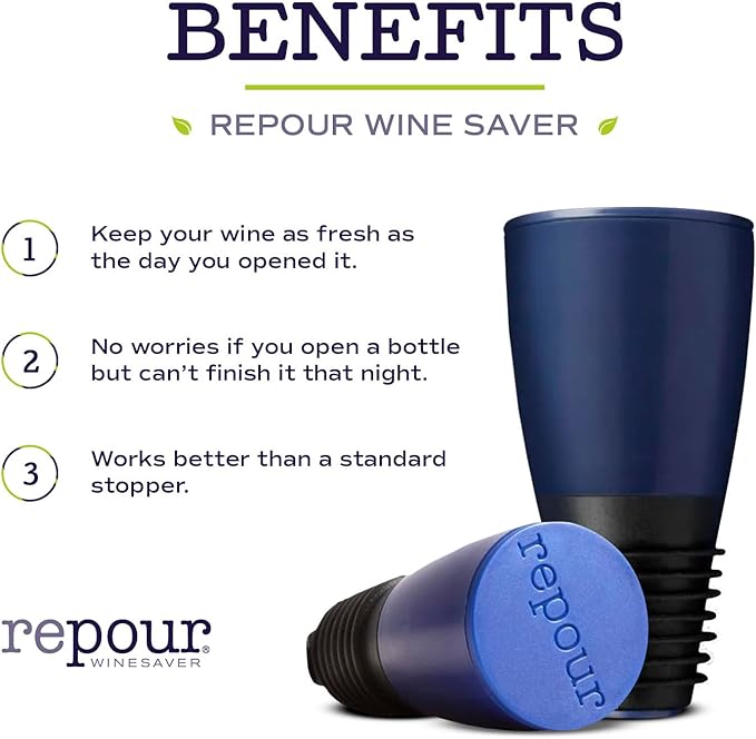 Repour Wine Saver - Wine Preserver and Stopper - Removes Harmful Oxygen from your Wine Simply and Effectively - Indigo Blue 4 Pack