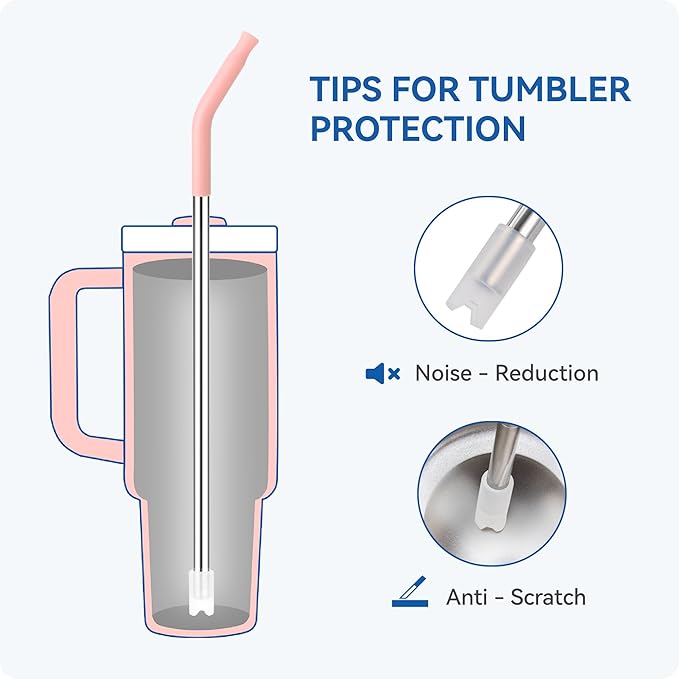 Reusable Metal Straws with Silicone Tip for Stanley 30oz,Stainless Steel Drinking Straws for 30oz Tumbler,3 Straight Tubes & 6 Tips& 1 Cleanr Brush (Iris)