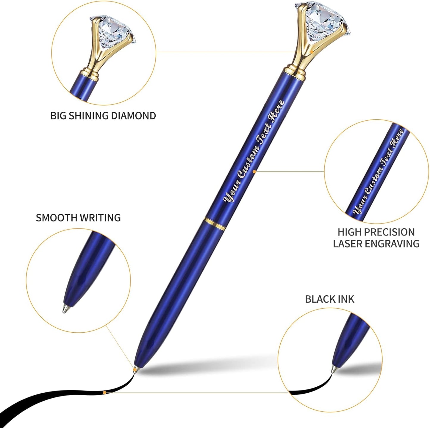 Personalized 20 Pieces Big Diamond Pen Rhinestones Crystal Metal Promotional Ballpoint Pens Black Ink
