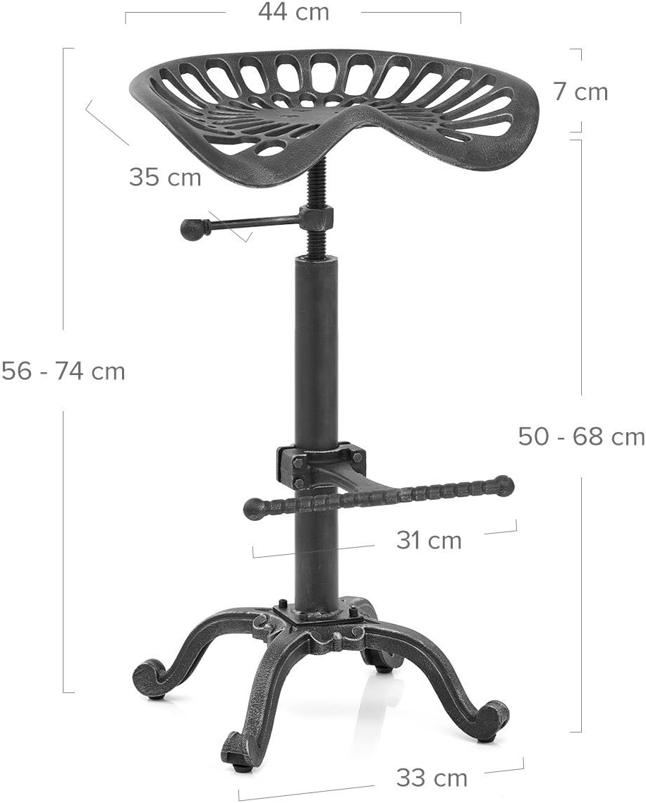 Diwhy Rustic Industrial Farmhouse Tractor Seat Adjustable Bar Stool Industrial bar Chair (Silver, Cast Iron)