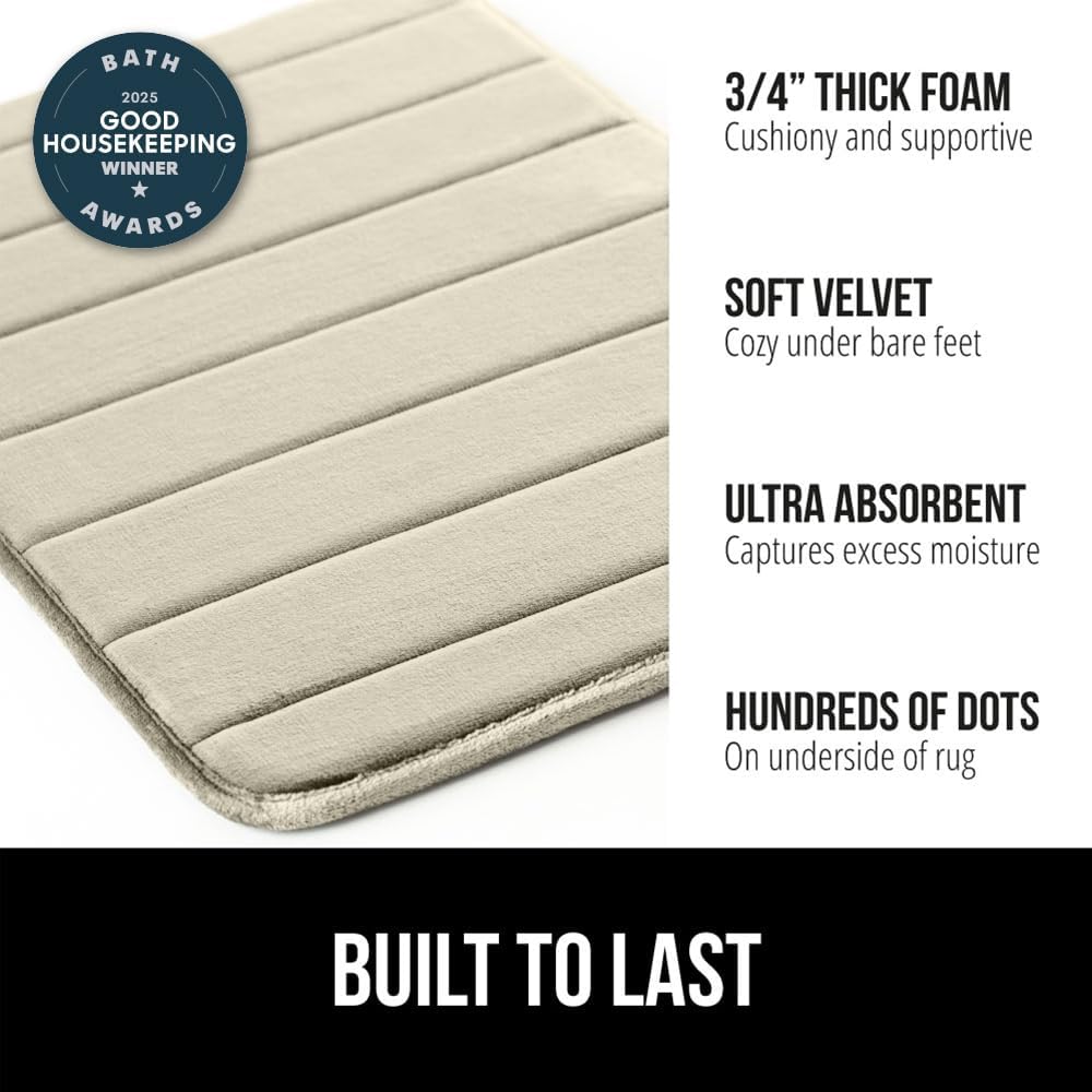 GORILLA GRIP Memory Foam Bath Mat, Soft Absorbent US Designed Bathroom Rug, Gripping Dots Machine Washable Bathmat, Cushioned Floor Mats, Shower Sink Rugs Room Décor Accessories, 36x24 Champagne