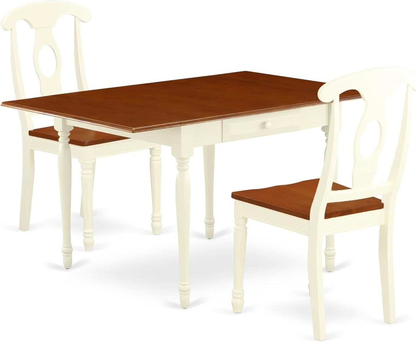 East West Furniture MZKE3-WHI-W 3 Piece Dining Table Set for Small Spaces Contains a Rectangle Dining Room Table with Dropleaf and 2 Wood Seat Chairs, 36x54 Inch, Buttermilk & Cherry