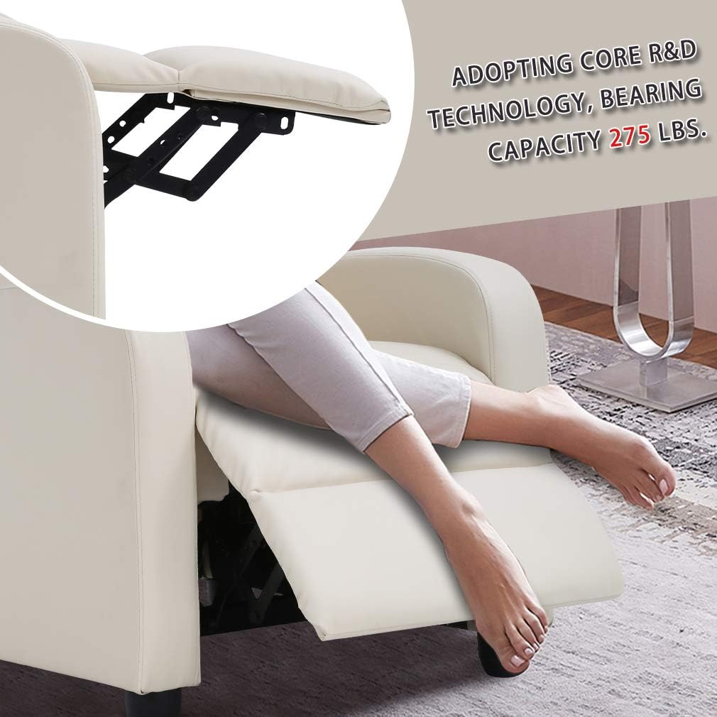 BestMassage | Recliner Chair | with 2 Point Massage Function | Pu Beige | with Lumbar Support, Adjustable Push Back, Footrest & Padded Seat | Easy Assembly | for Living Room, Home Theatre