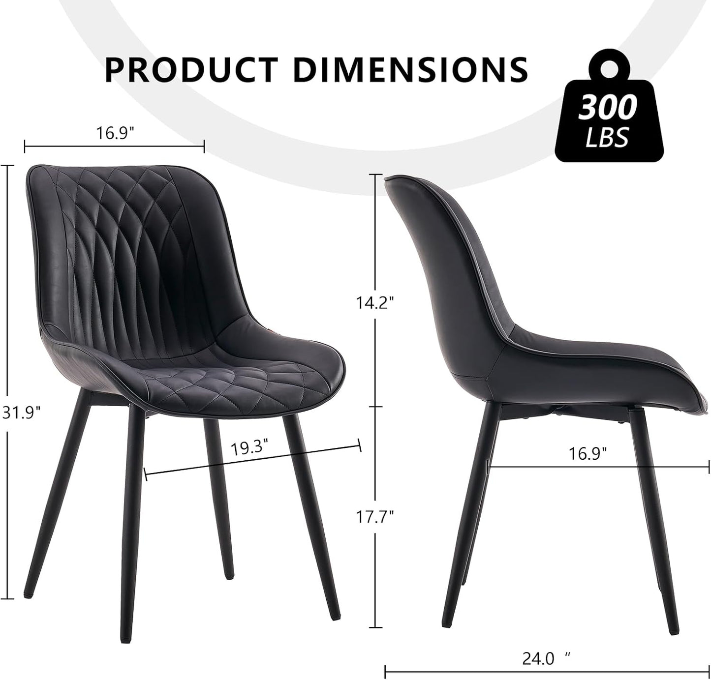 YOUNIKE Black Dining Chairs Set of 2 with High Backs Mid Century Modern Kitchen & Dining Room Chairs PU Faux Leather Upholstered Wide Seat Accent Chair Comfortable Large Padded Side Chair Metal Legs