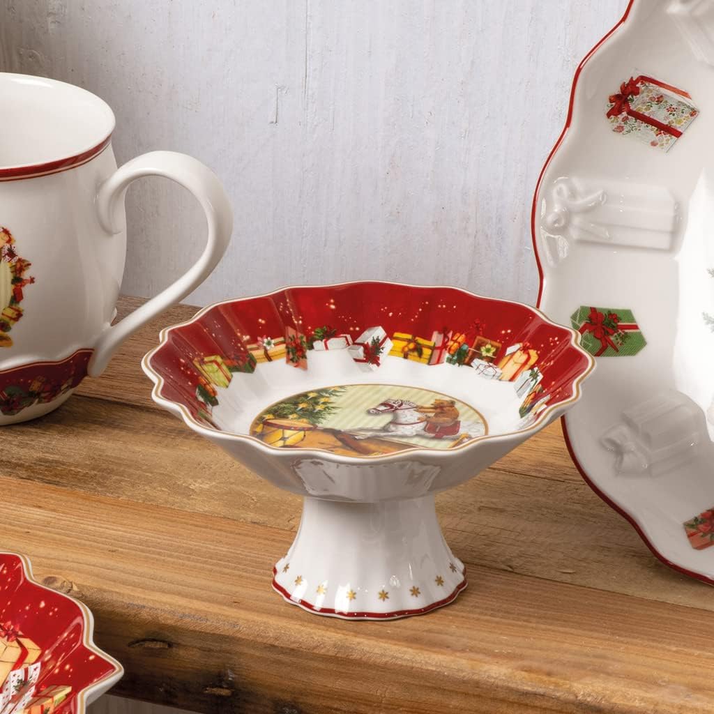 Villeroy & Boch Toy's Fantasy Christmas Footed Pastry Bowl, Premium Porcelain, Colorful Festive Design
