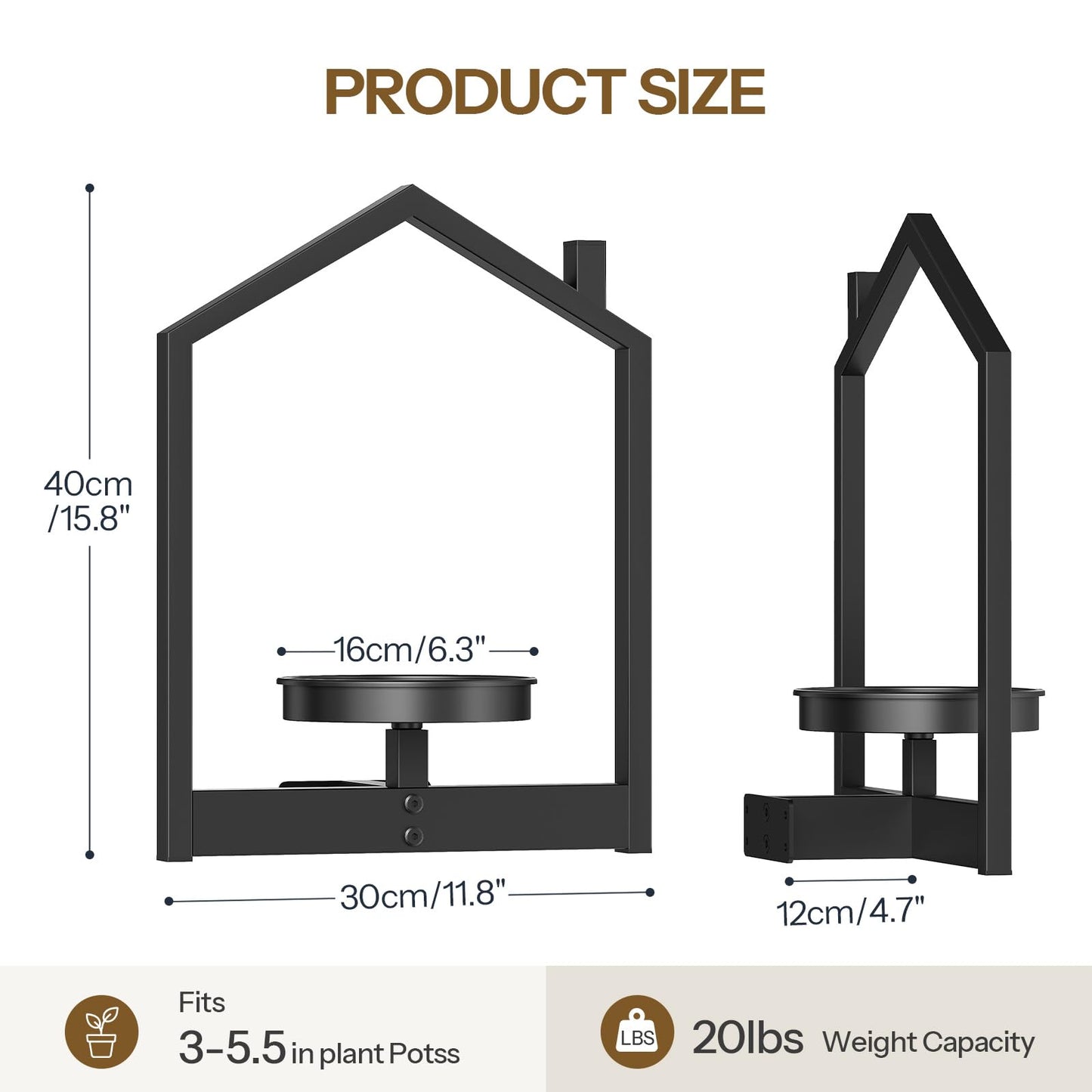 HOOBRO Hanging Planters for Indoor Plants, Wall Plant Holder Set of 3, Plant Hanger Indoor Window Plant Shelves, Metal Frame, Space Saving, for Living Room Outdoor Entryway, Black BK08HJP301