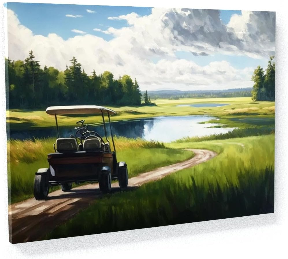 Sense Canvas Golf Cart Fairway Landscape 23 Canvas Art - Home Decor Wall Art Print Poster Painting Large 40x30 / 0.75"