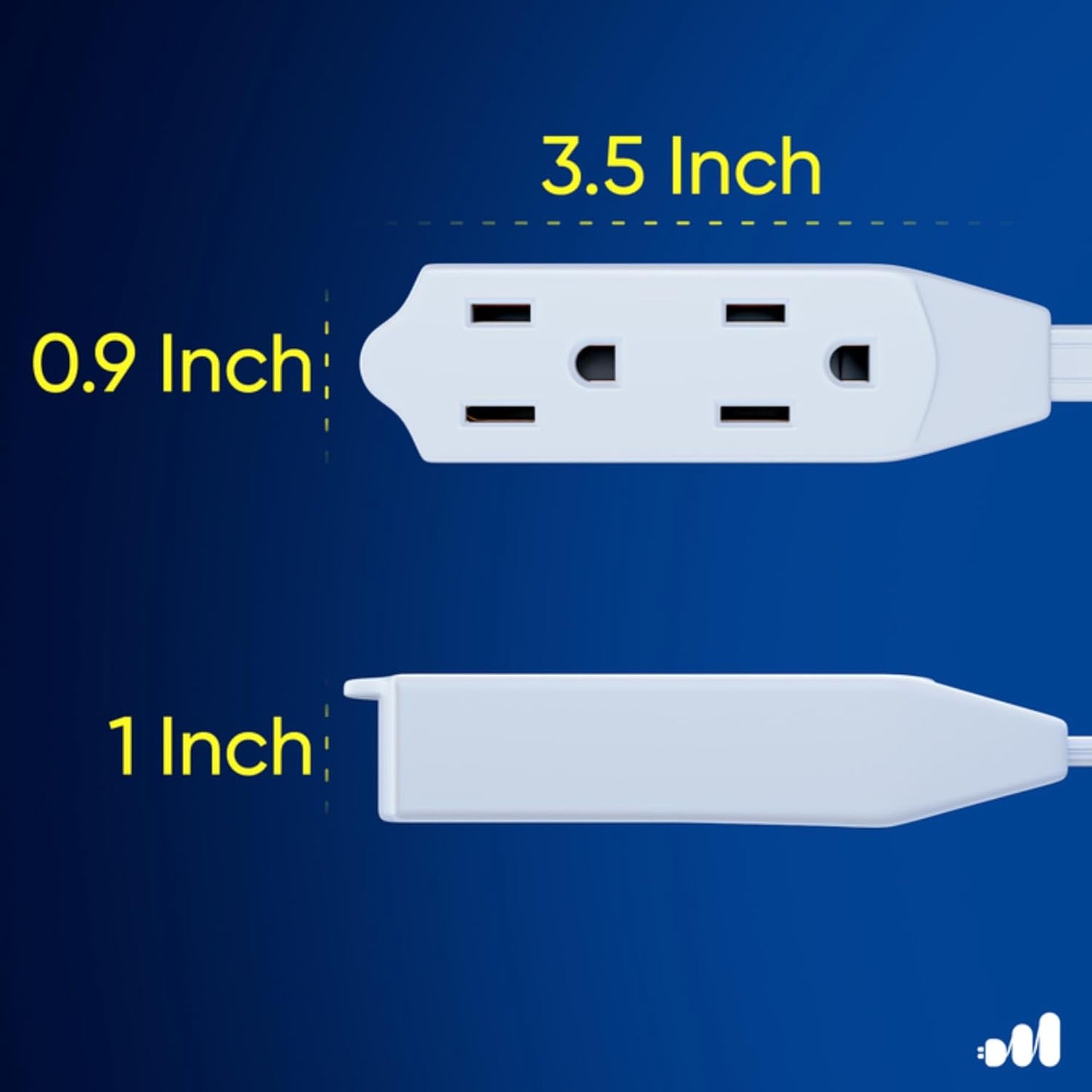 Maximm Cable 10 Ft 360° Rotating Flat Plug Extension Cord/Wire, 16 AWG Multi 3 Outlet Extension Wire, 3 Prong Grounded Wire - White - UL Certified