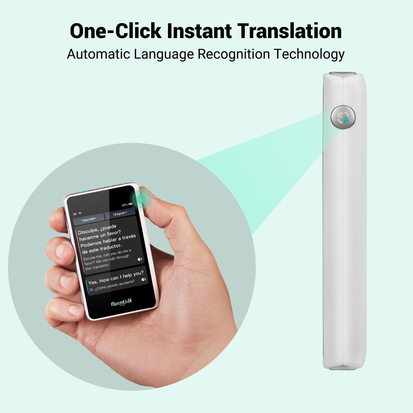 Timekettle, Fluentalk T1 Mini Translator Device No WiFi Needed, Built in 1-Year Global Mobile Data, Supports 40 Languages and Photo Translation, Instant Language Translator for Travelling White
