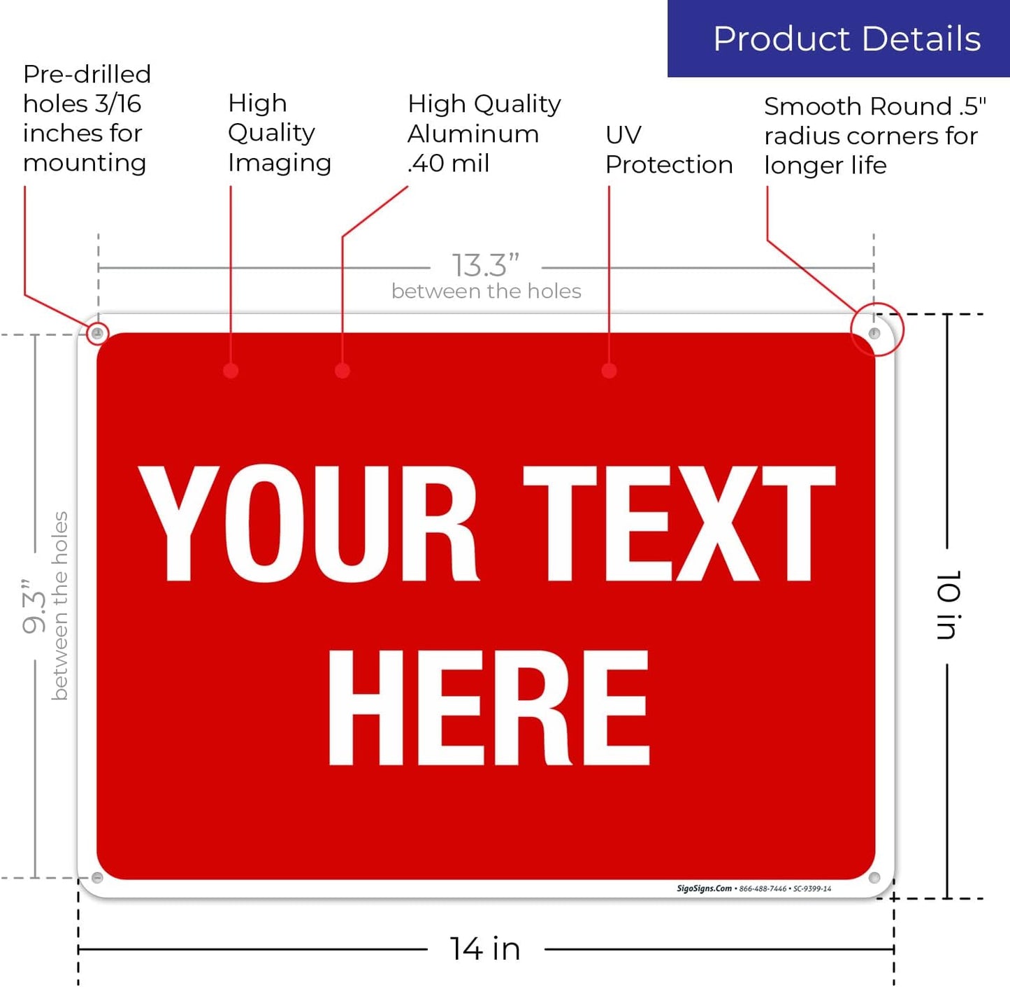 Personalized Custom Red Background Customize for Office, Business, Workplace, Home, Airbnb, Delivery Sign, 10x14 Inches, Rust Free .040 Aluminum, Fade Resistant, Made in USA by Sigo Signs