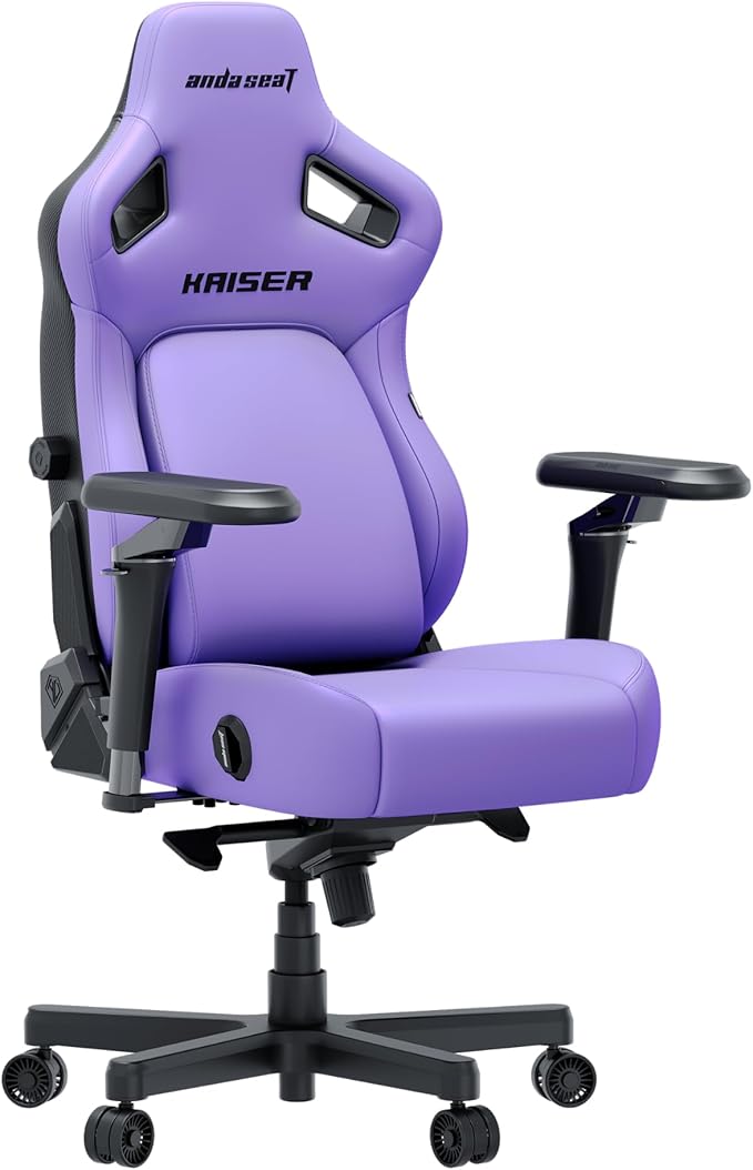 Anda Seat Kaiser 4 Large Gaming Chair for Adults - Ergonomic Purple PVC Leather Gaming Seat with 6D Armrest, Comfortable Office Chair with Lumbar Support, Heavy Duty Wide Computer Seat