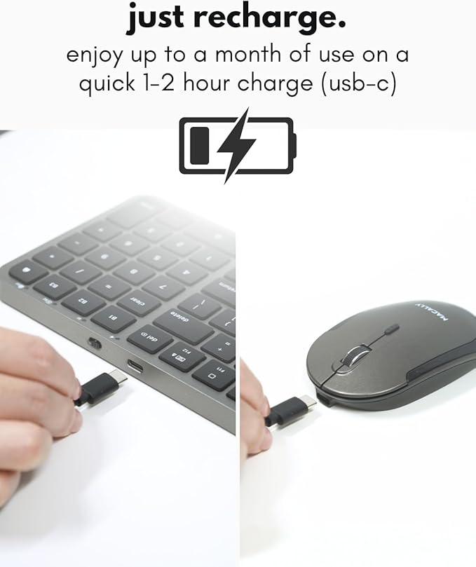 Macally Bluetooth Mac Keyboard and Mouse (Compact, Multi Device, Rechargeable) - Wireless Apple Keyboard and Mouse Combo - for Mac mini/Studio, MacBook Pro/Air, iMac, iPad, iPhone - Space Black