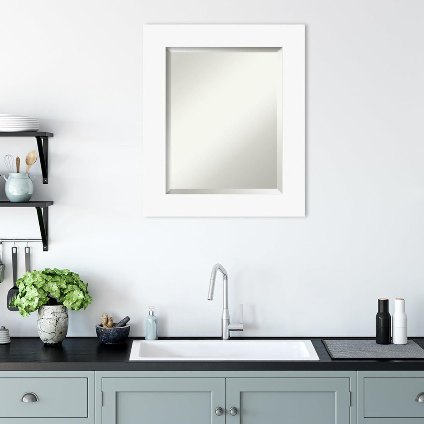 Amanti Art White Bathroom Mirror for Over Sink, 26x22 Basic White Rectangle Vanity Mirror, Small Casual Wood Frame, Hangs Horizonally and Vertically, Bathroom Wall Decor, Beveled Edge from WI, USA