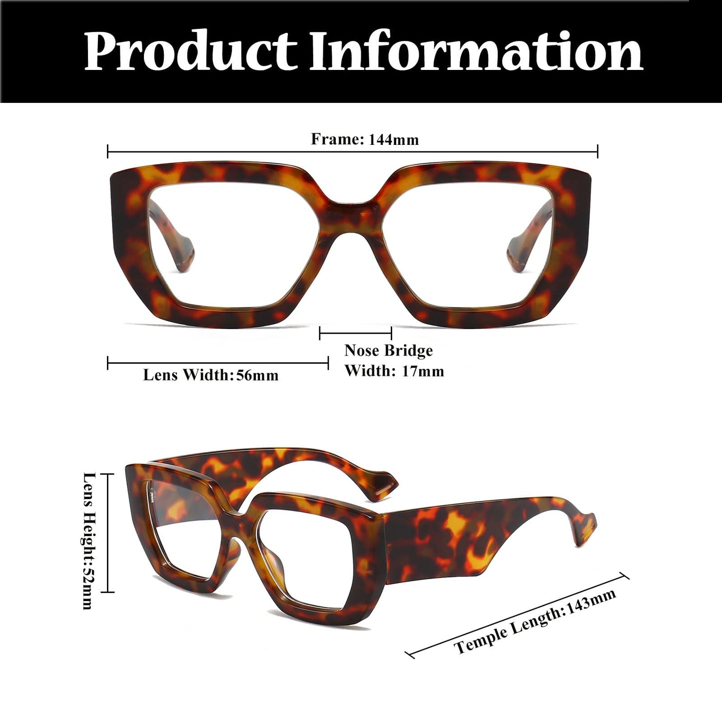 Ljczka Thick Frame Blue Light Glasses Women Men Oversized Fashion Square Computer Glasses Anti Eyestrain Eyeglasses (Leopard)