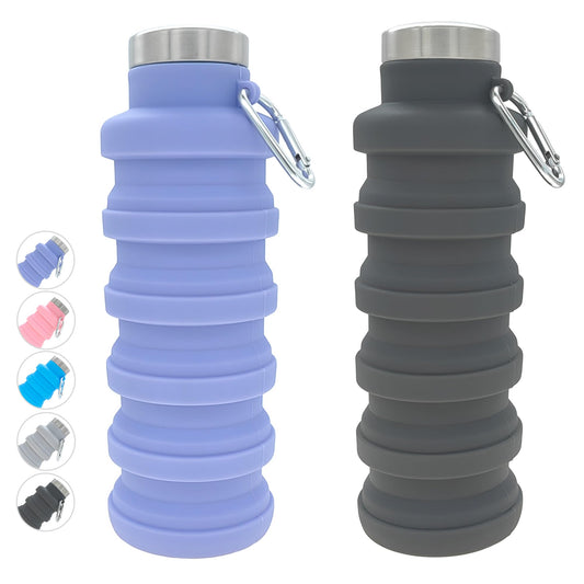 YCT Collapsible Water Bottle 17oz（500ml），Travel Portable Sport Water Bottle，Reusable Silicone Foldable Water Bottles for Gym Camping Hiking (Purple+Black)