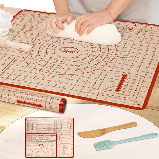 Silicone Baking Mat,28in×20in & 16in×12in Pastry Mat,Measuring Non-slip Dough mat Mats for Baking,Kneading Dough,Table Mats Red(2Pack)