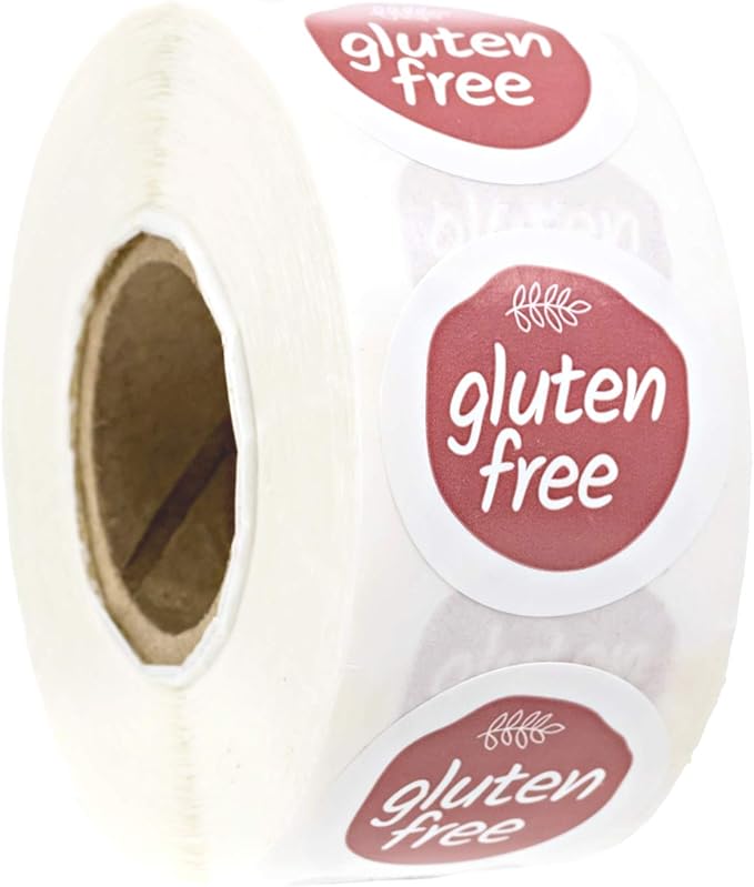 Rose Pink Gluten Free Stickers / 500 Circle Labels / 1" Round Food Seals/Chic Design with Foliage Aesthetic