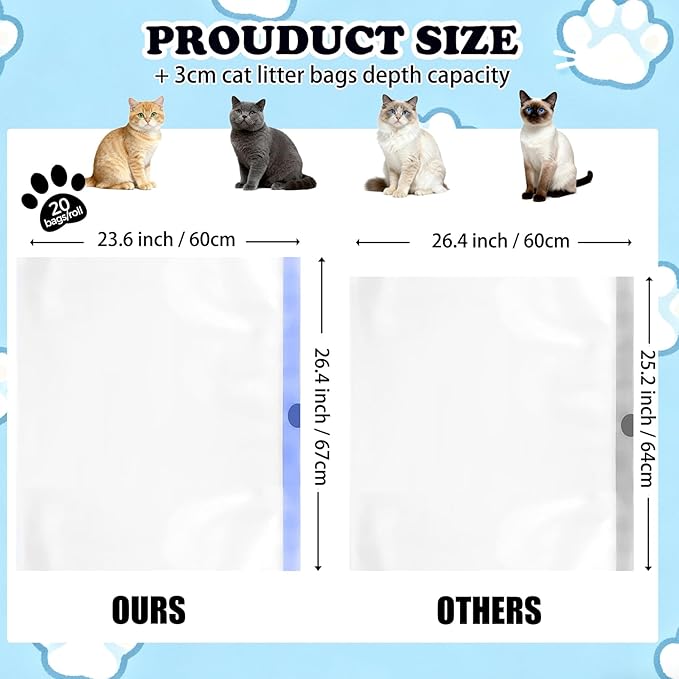 120 Pack Cat Litter Box Liners, 26.4" x 23.6" Automatic Litter Box Bags, 3MIL Extra Thick Leakproof Cat Litter Bags, Compatible with Litter Robot 3 & 4, 10-12 Gallon Heavy Duty Drawstring Waste Bags