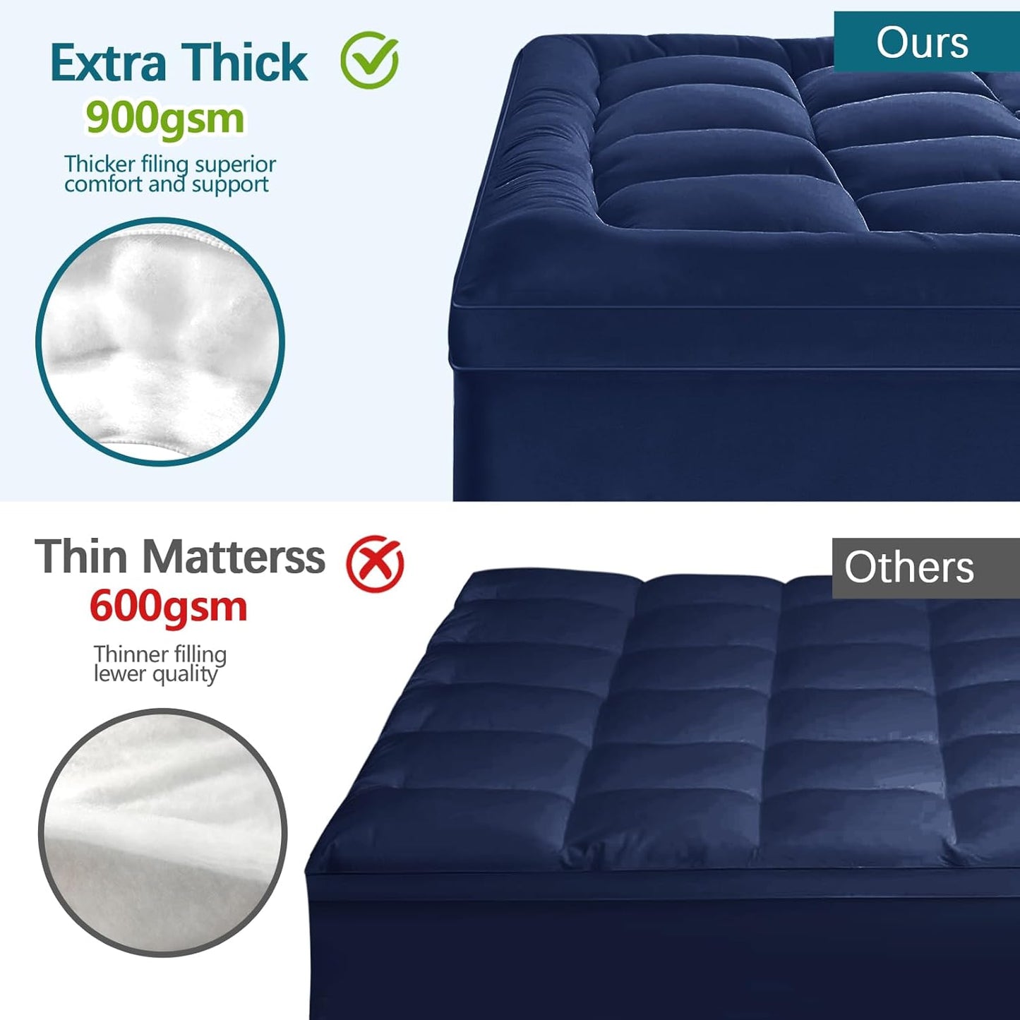 CYMULA King Size Mattress Topper - Extra Thick Cooling Mattress Pad Cover for Back Pain - Soft Mattress Protector Firm Bed Topper Pillow Top with 8-21 Inch Deep Pocket 3D Snow Down Alternative Fill