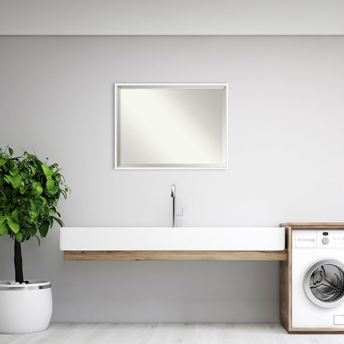 Amanti Art White Bathroom Mirror for Over Sink, 31x41 Lucie White Rectangle Vanity Mirror, X-Large Modern Wood Frame, Hangs Horizonally and Vertically, Bathroom Wall Decor, Beveled Edge from WI, USA